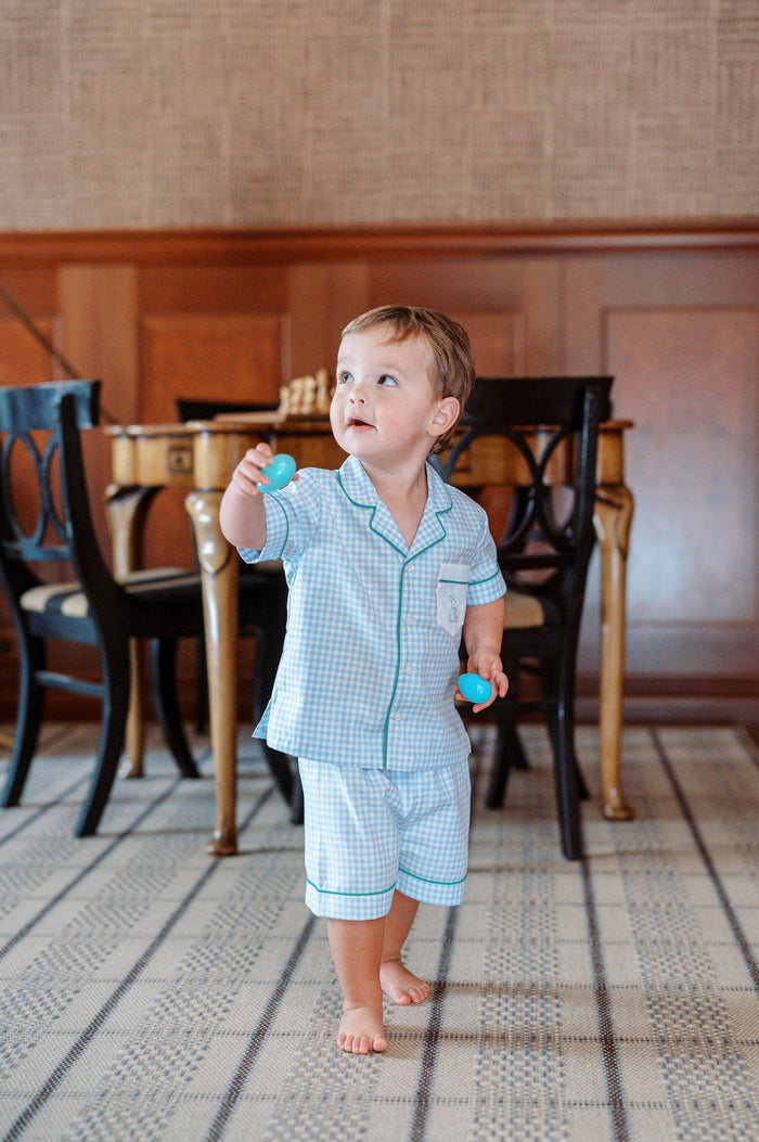 Bitsy Blue Gingham Easter Boy Short Set
