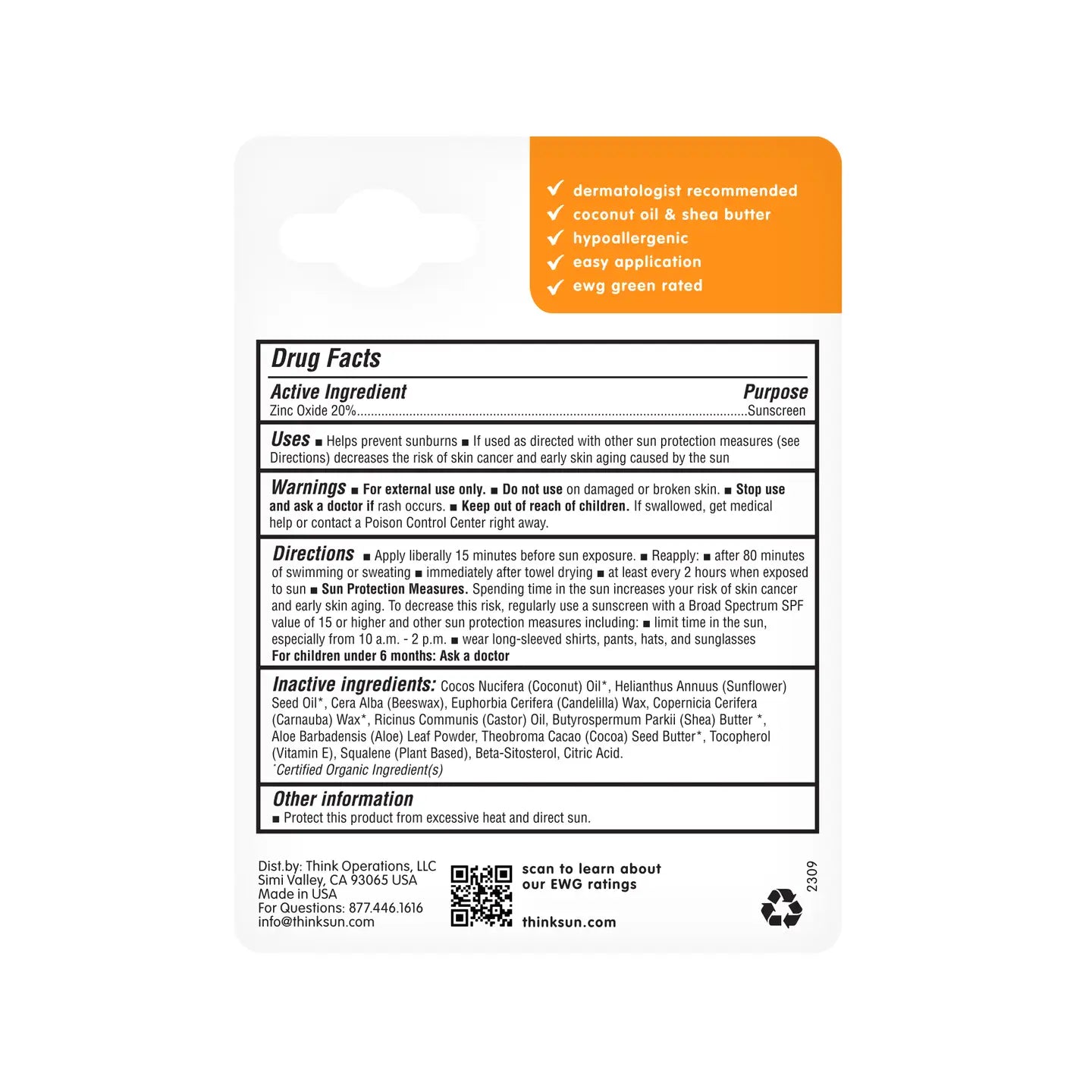 Think Baby Spf 30 Face & Body Sunscreen Stick