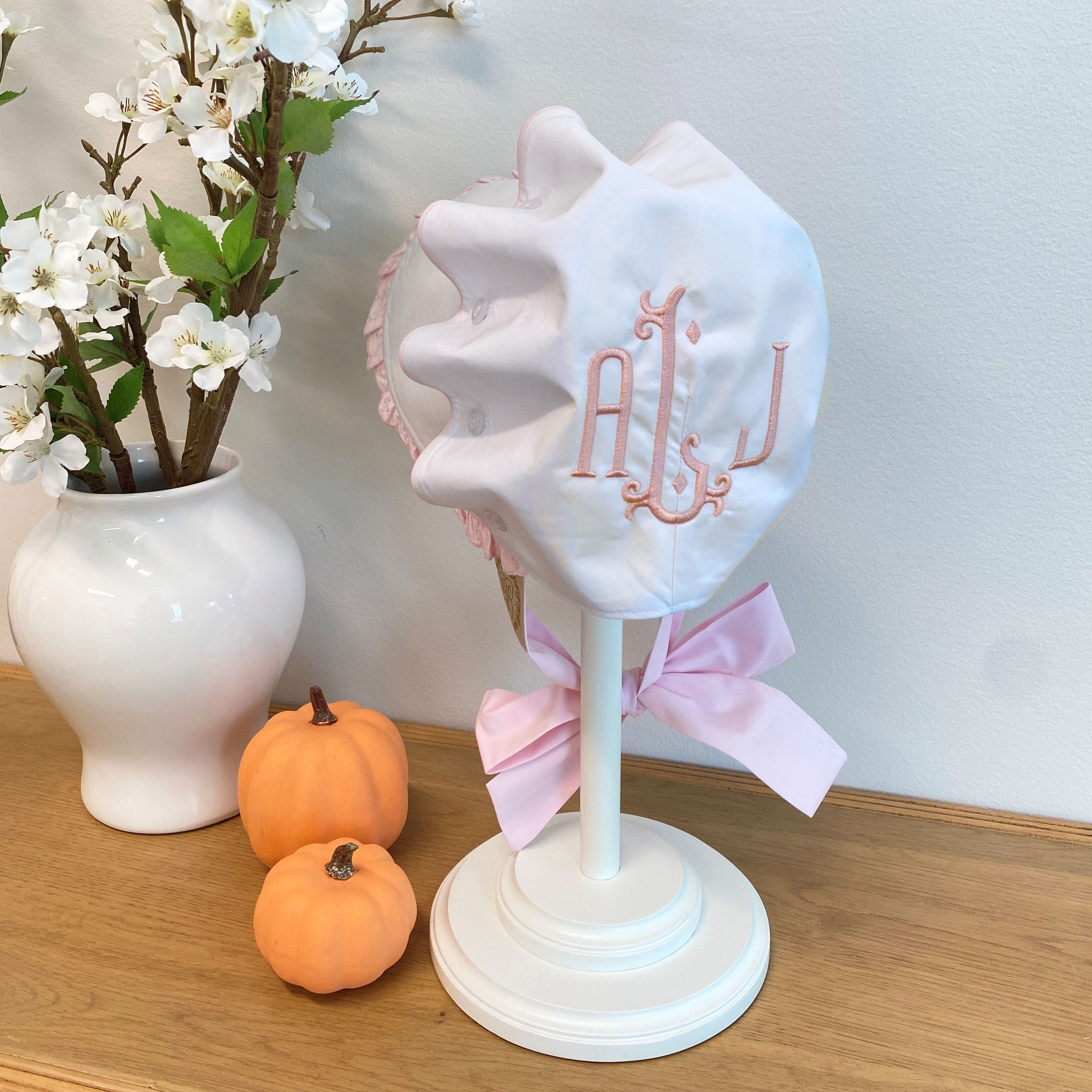 Bellefaire Bonnet - Worth Ave White with Palm Beach Pink Eyelet