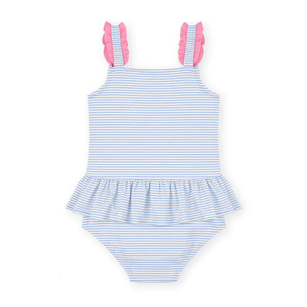 Seersucker Swimsuit with Flowers