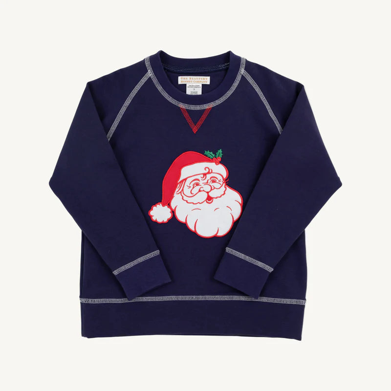 Cassidy Comfy Crewneck- Nantucket Navy Santa Applique