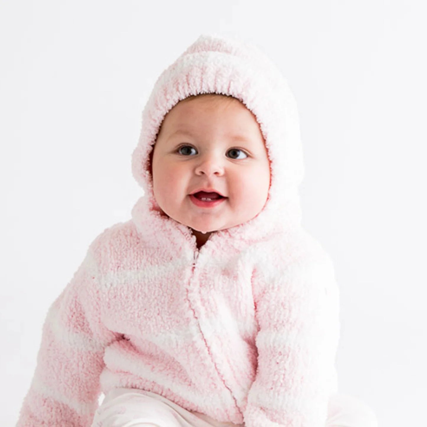 Pretty Pink & Ivory Stripe Hooded Chenille Jacket