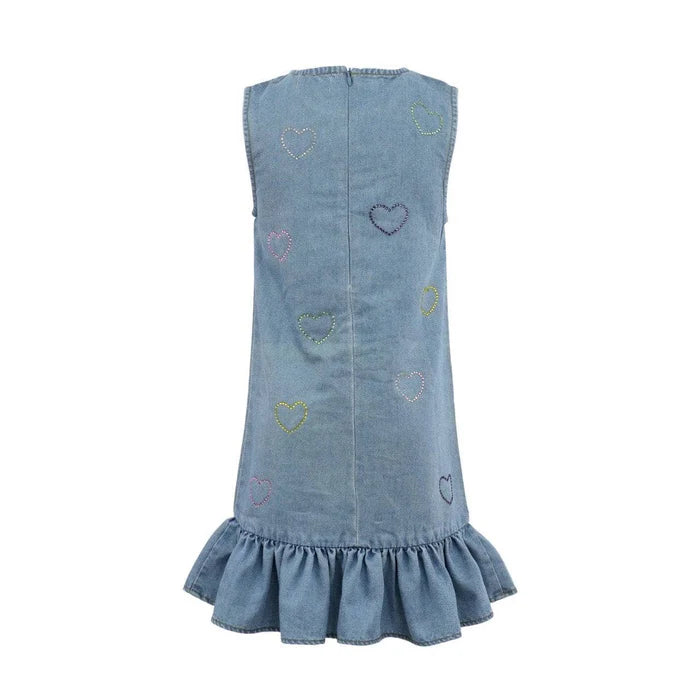 Crystal Rainbow Heart Denim Dress