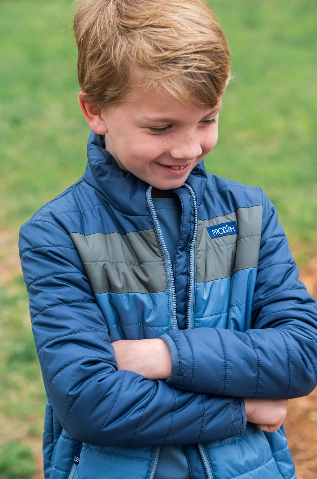 Boys Puffer Jacket- Dark Denim Colorblock