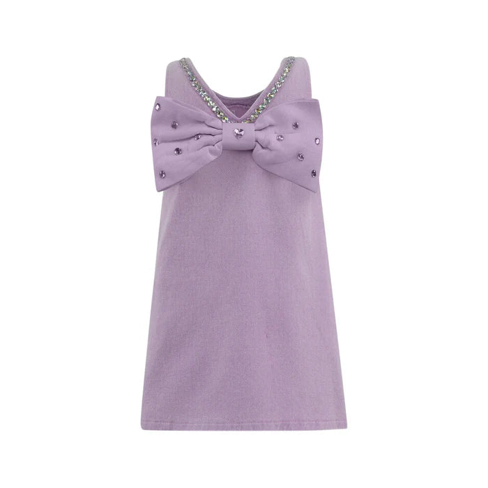 Lavender Crystal Denim Bow Dress