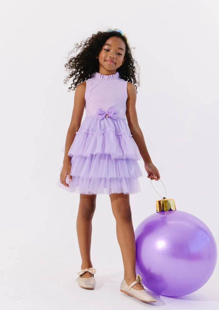 Lavender Shimmer Party Bow Dress