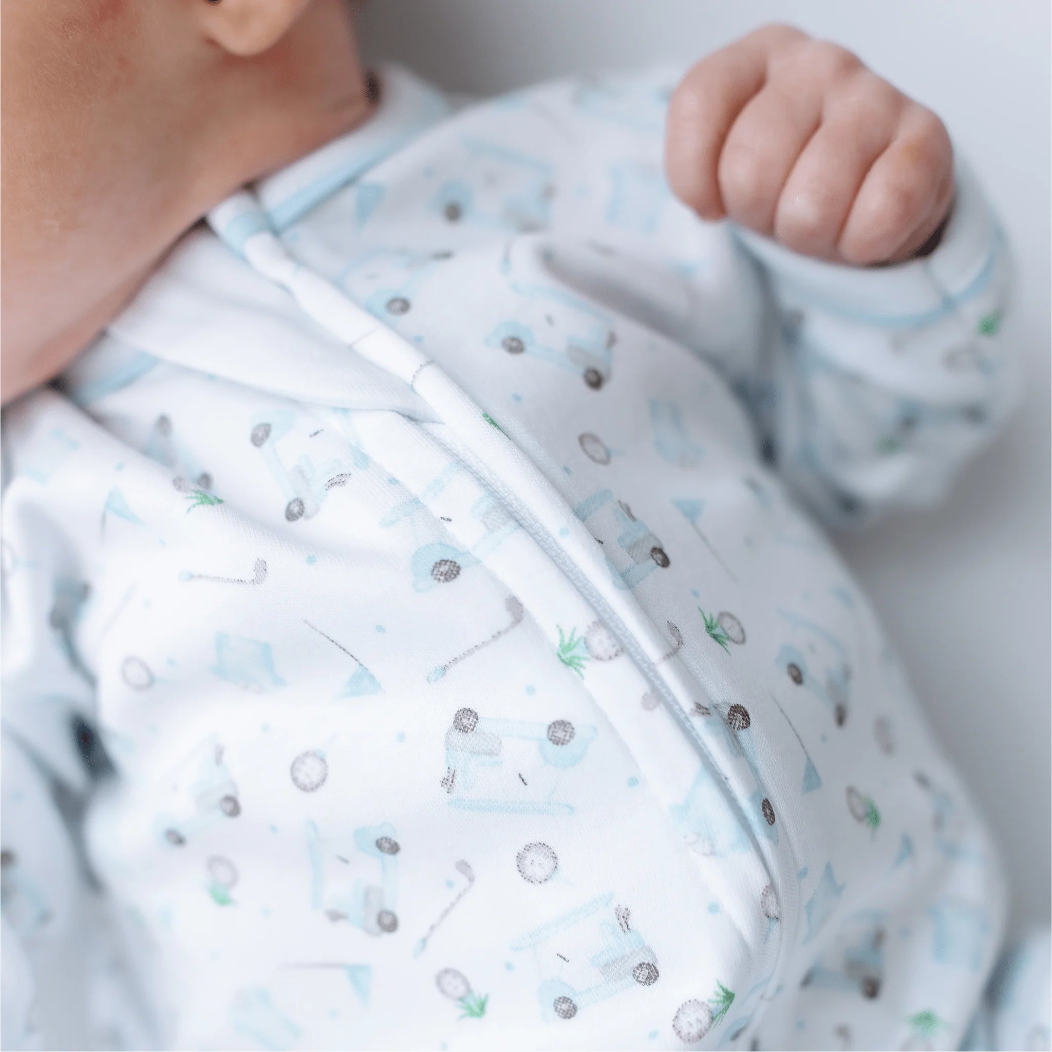 Little Golfer Print Zip Footie - Light Blue