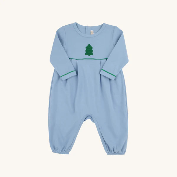 Long Sleeve Bradford Romper- Barrington Blue Christmas Tree Embroidery