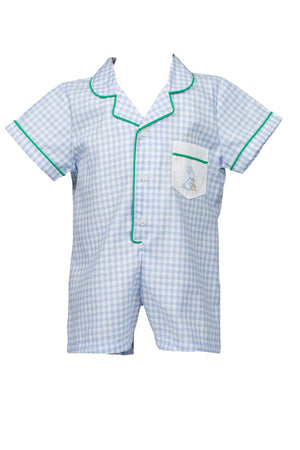 Bitsy Blue Gingham Easter Boy Romper