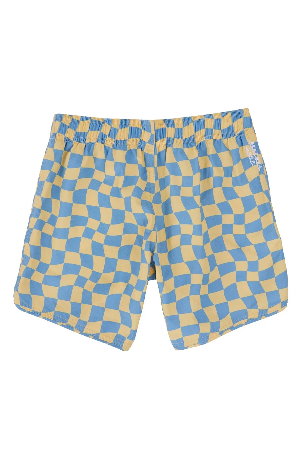 Boardshorts – Scallop Retro Flare in Wavy Checks Banana