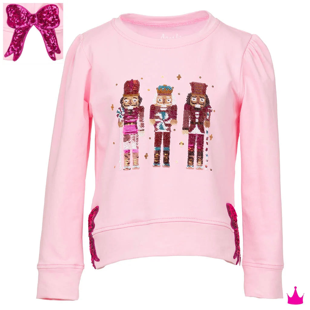 Sequin Nutcracker Hot Pink Bow Sweatshirt