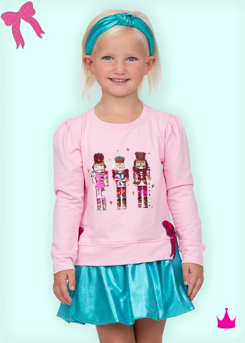 Sequin Nutcracker Hot Pink Bow Sweatshirt
