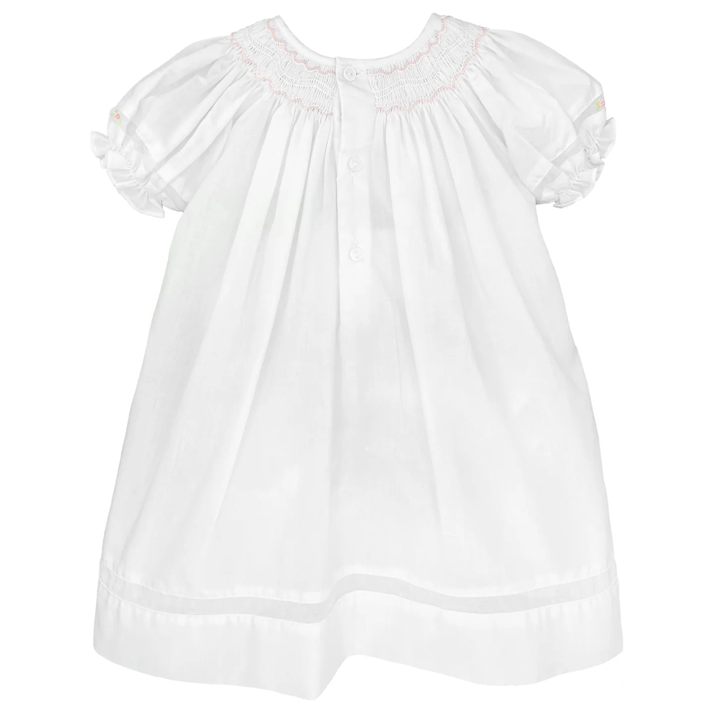 Smocked White Daygown with Voile Insert
