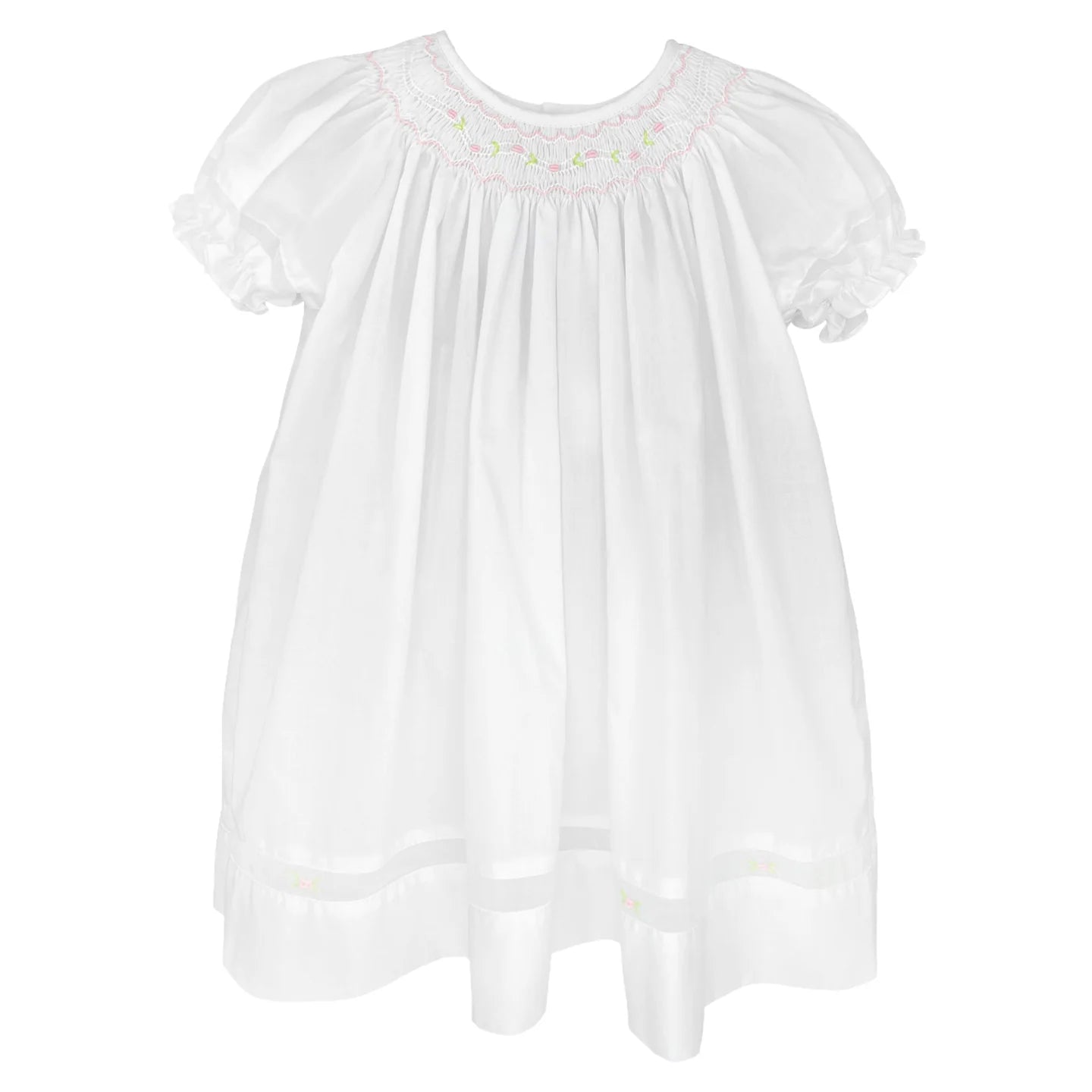Smocked White Daygown with Voile Insert