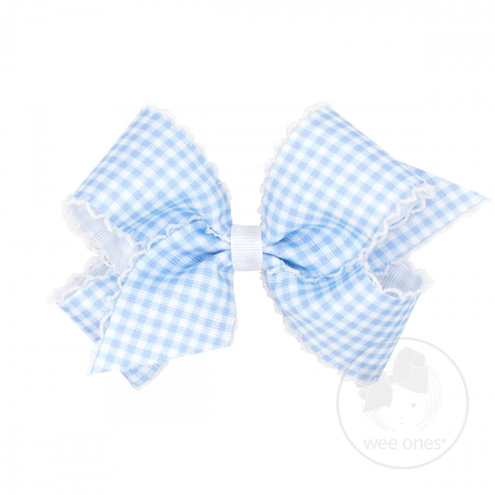 Medium Gingham-Printed Grosgrain Hair Bow with Moonstitch Edge