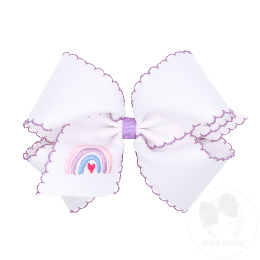 King Grosgrain Moonstitch Embroider Rainbow Heart Bow