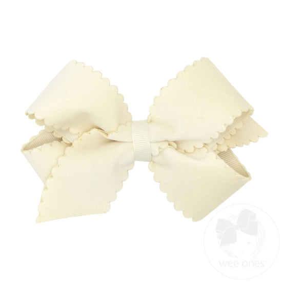 Medium Grosgrain Bow w/ Scalloped Edge Faux Velvet Overlay