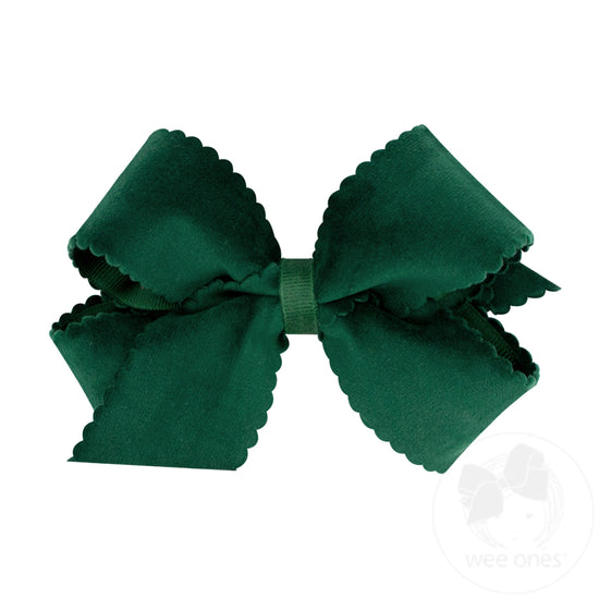 Medium Grosgrain Bow w/ Scalloped Edge Faux Velvet Overlay