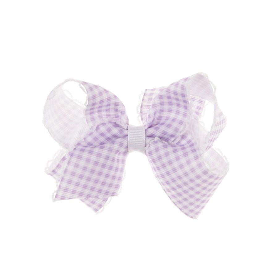 Medium Gingham-Printed Grosgrain Hair Bow with Moonstitch Edge