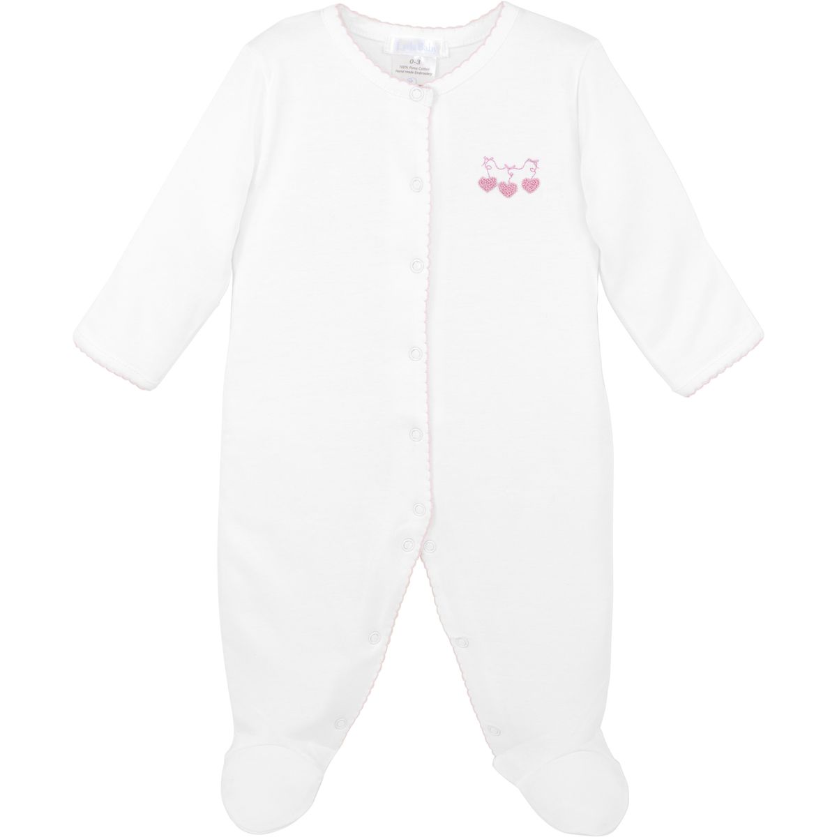 Pink Heart Emb Snap Footie