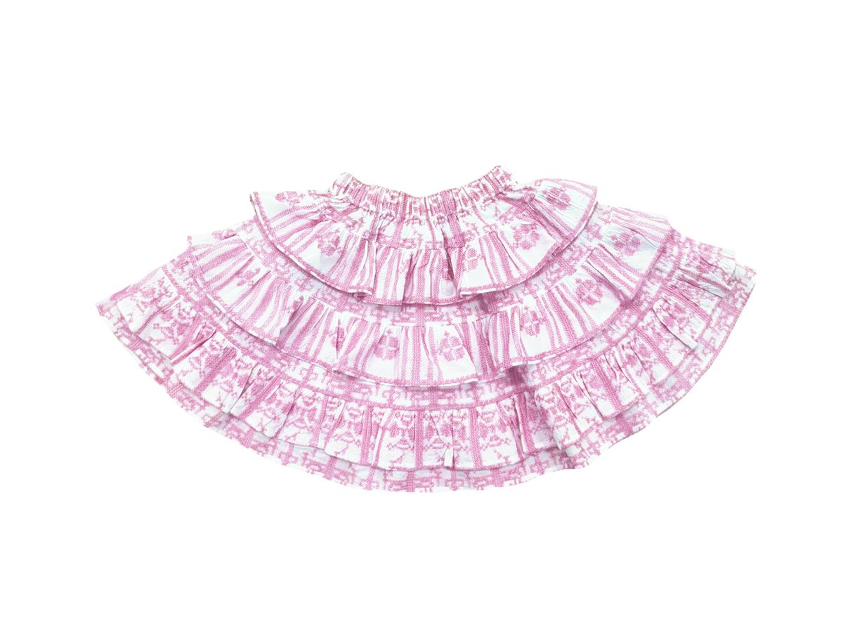 Pink Geometric Embroidery Blouse + Skirt