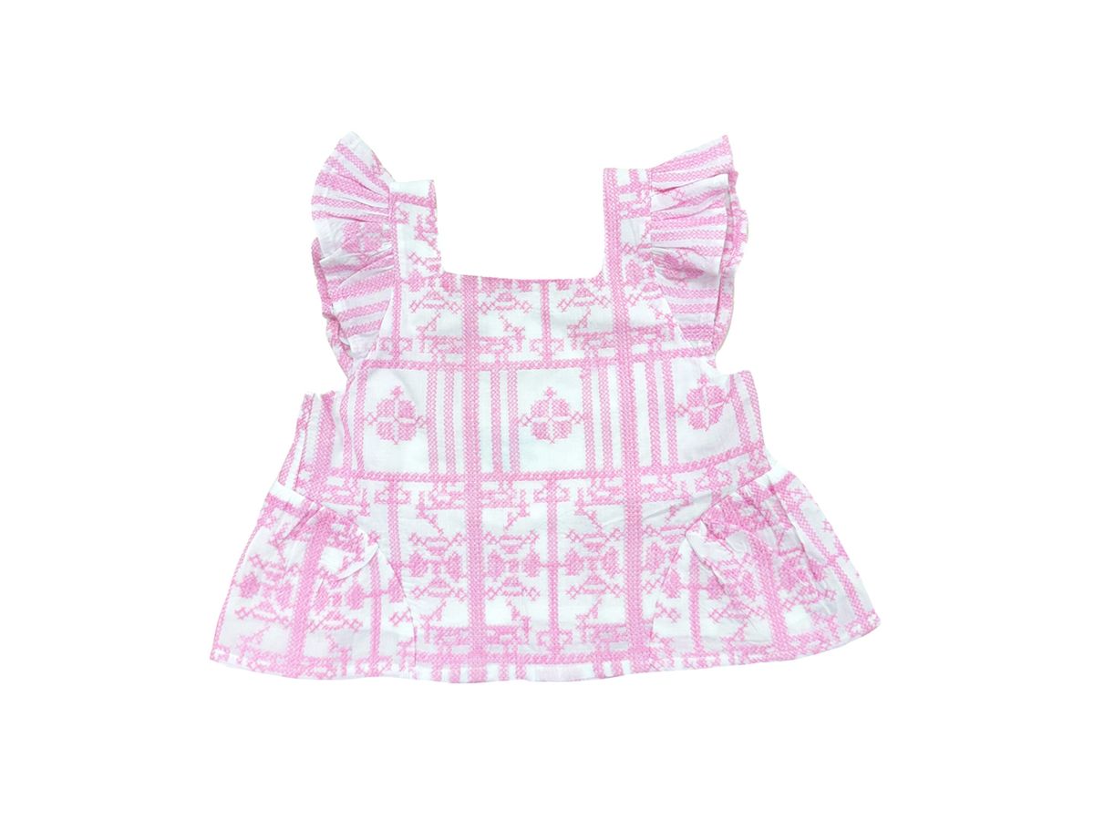 Pink Geometric Embroidery Blouse + Skirt