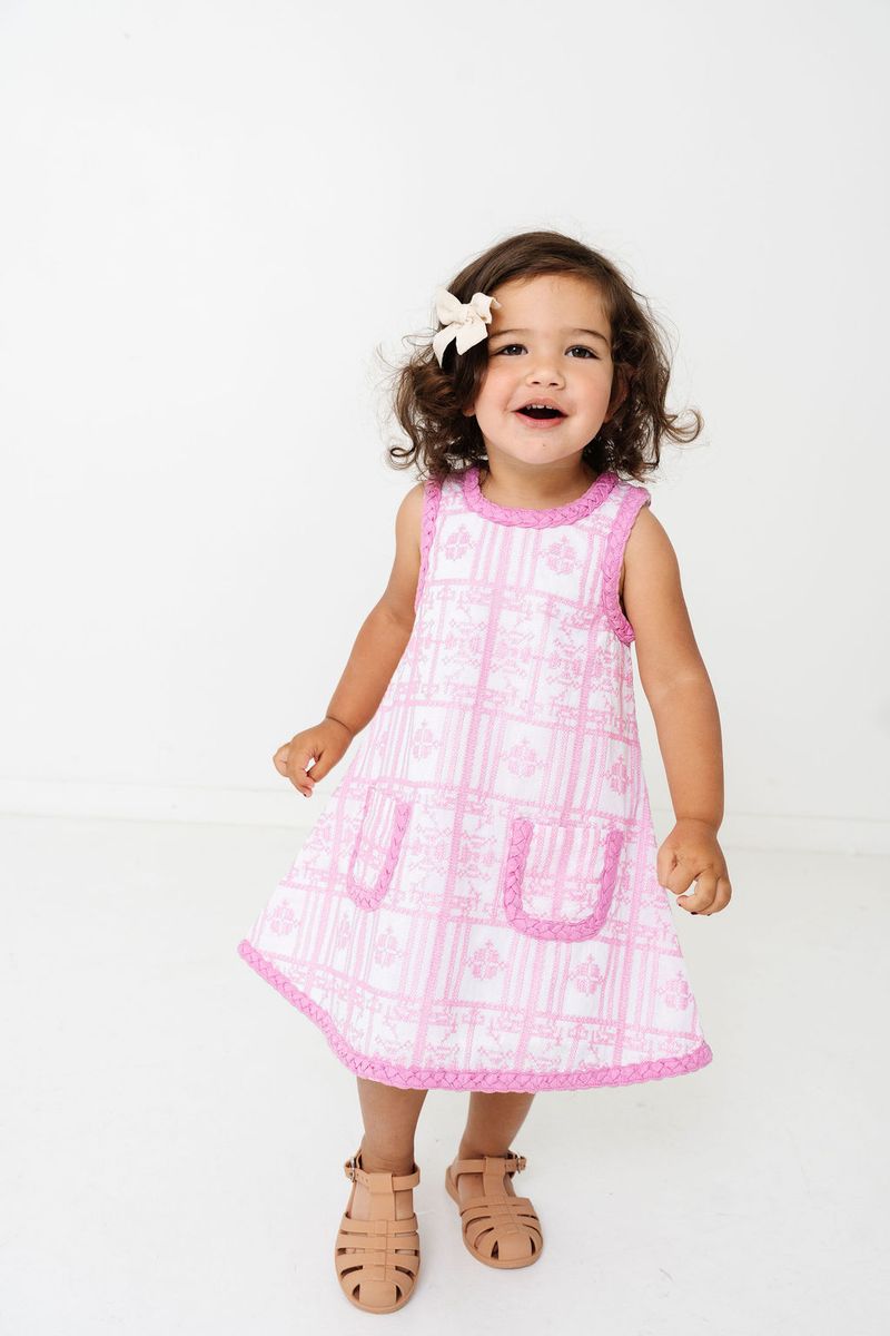 Pink Geometric Embroidery Olivia Dress