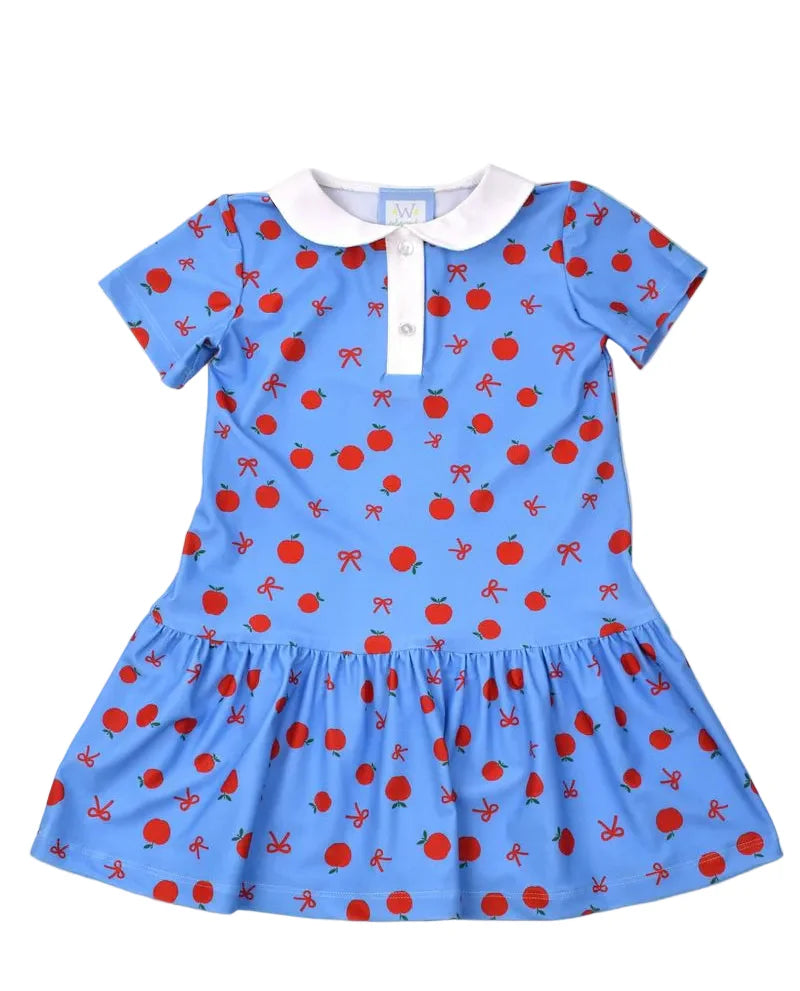 Apple Print Short Sleeve Collar Dress