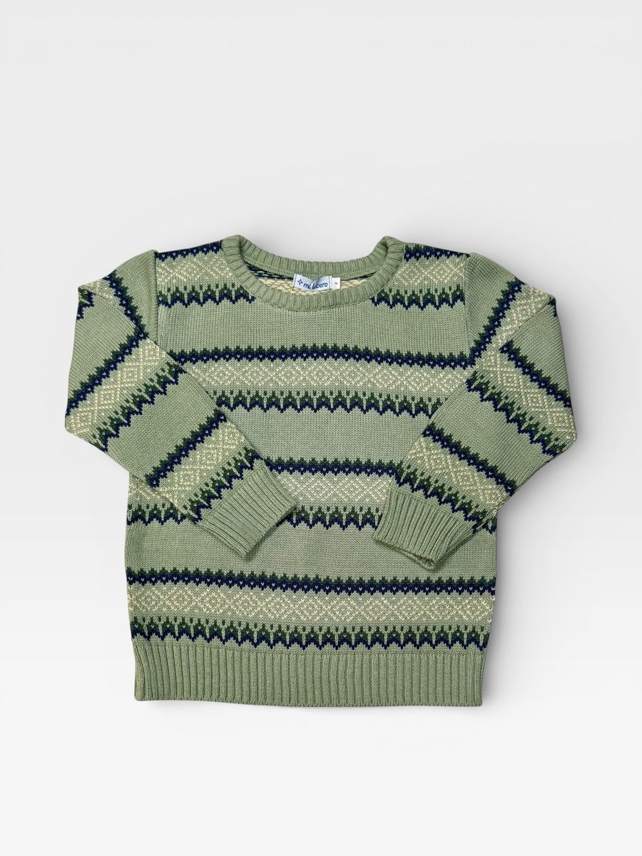 Fair Isle Crew- Sage and Navy