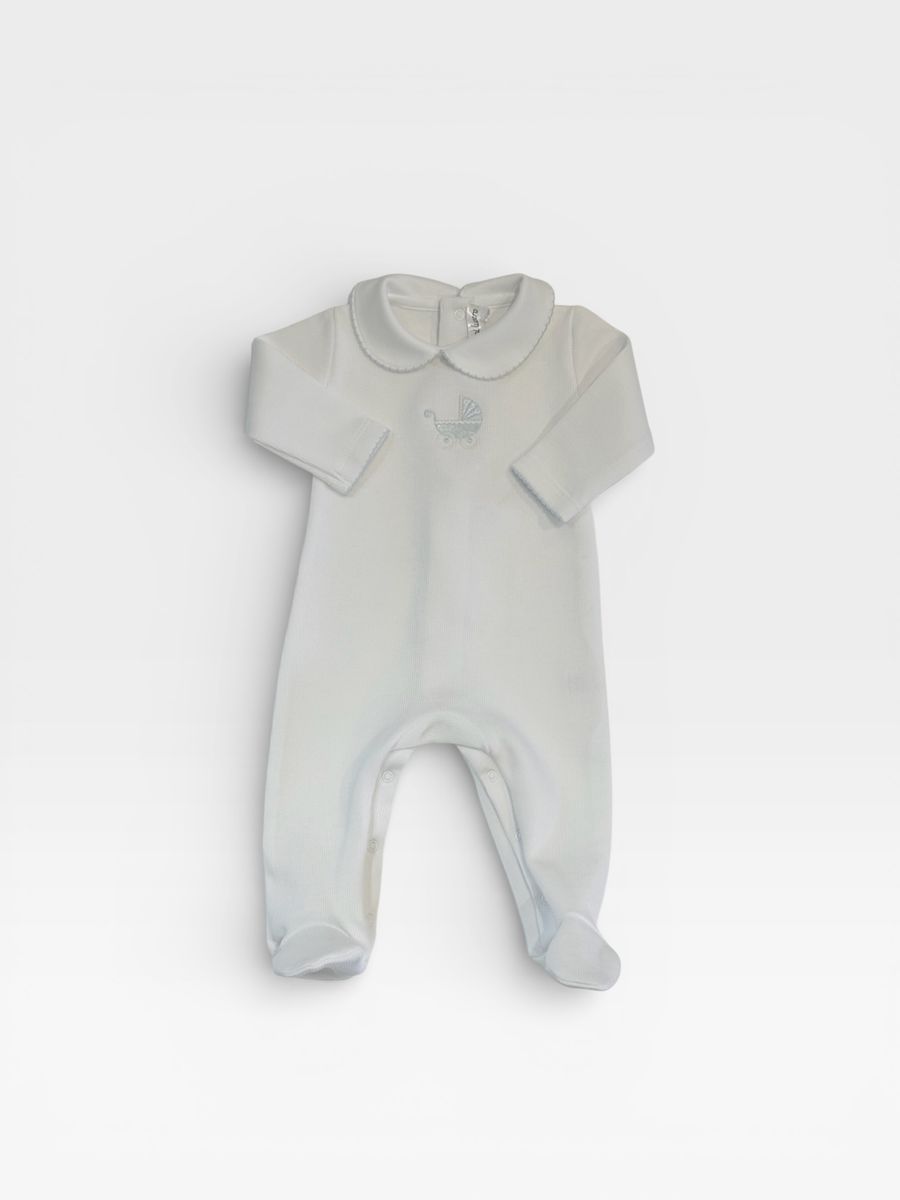 Blue Pram Emb. Pima Footie