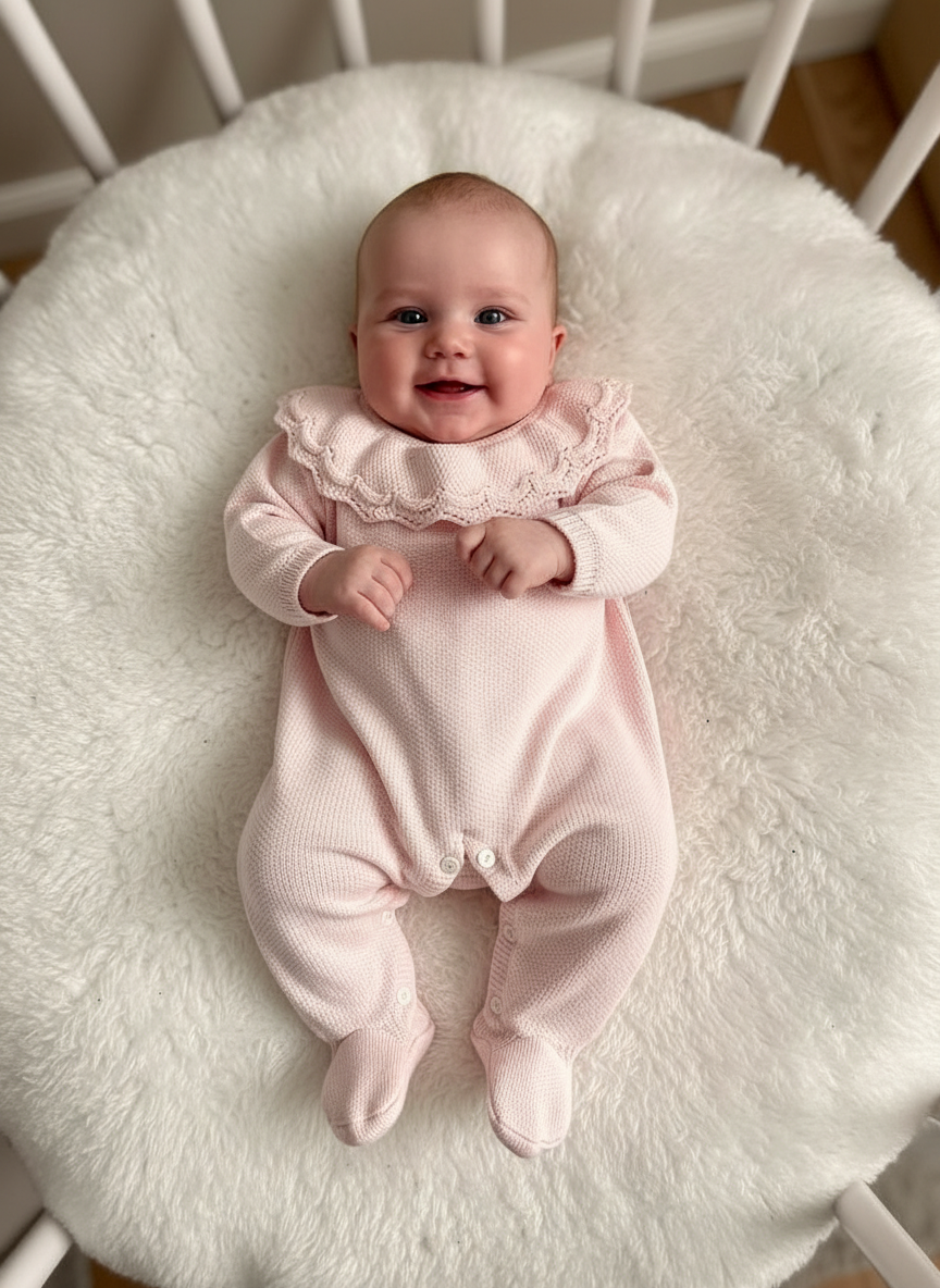 Popcorn Footie with Ruffle Collar- Pink