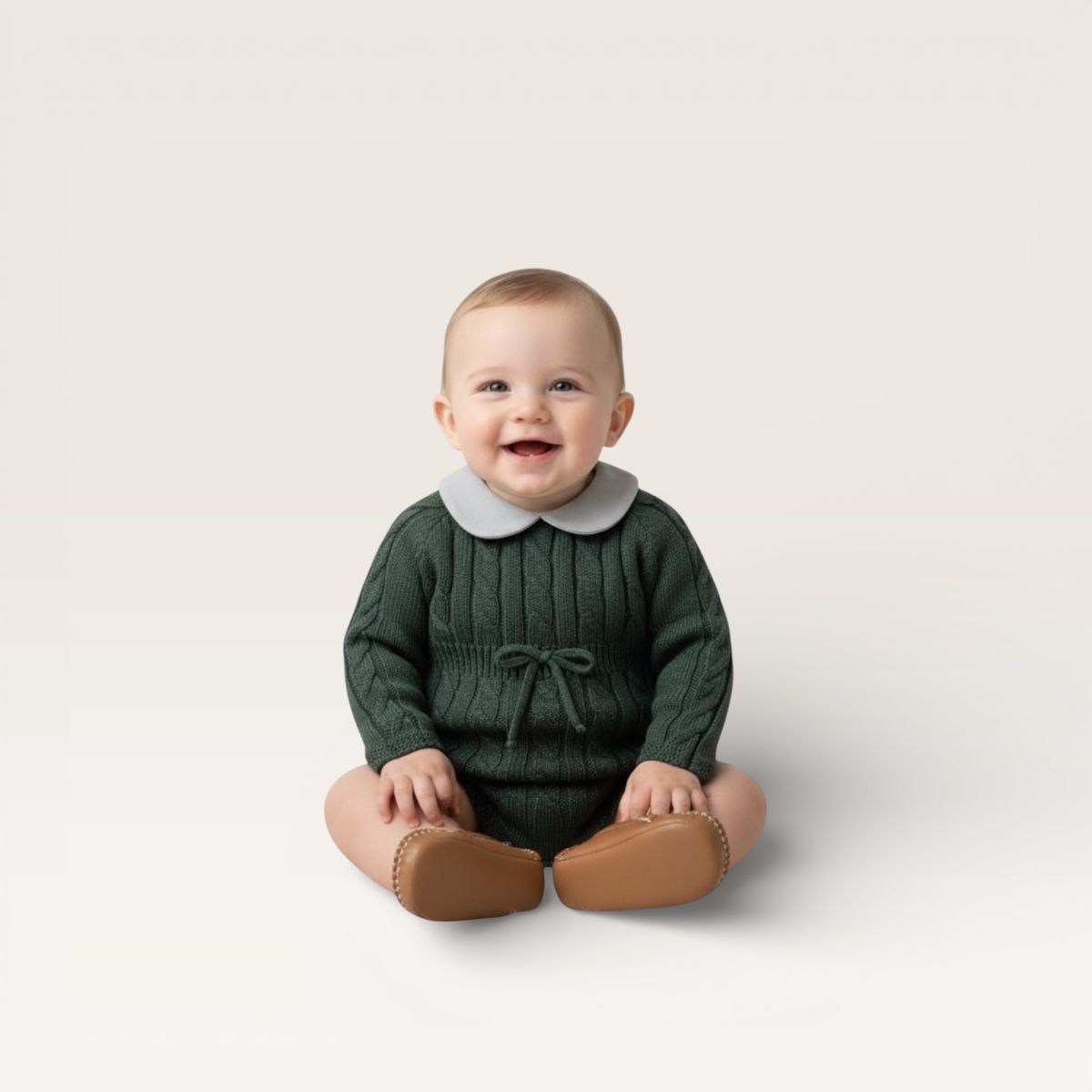 Cable Knit Collared Bubble- Evergreen