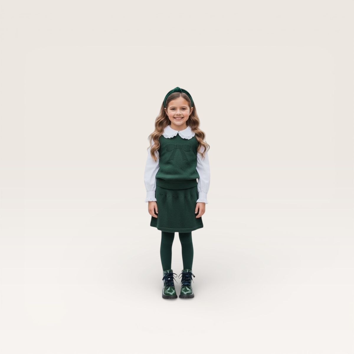 Bow Vest with Skirt- Evergreen