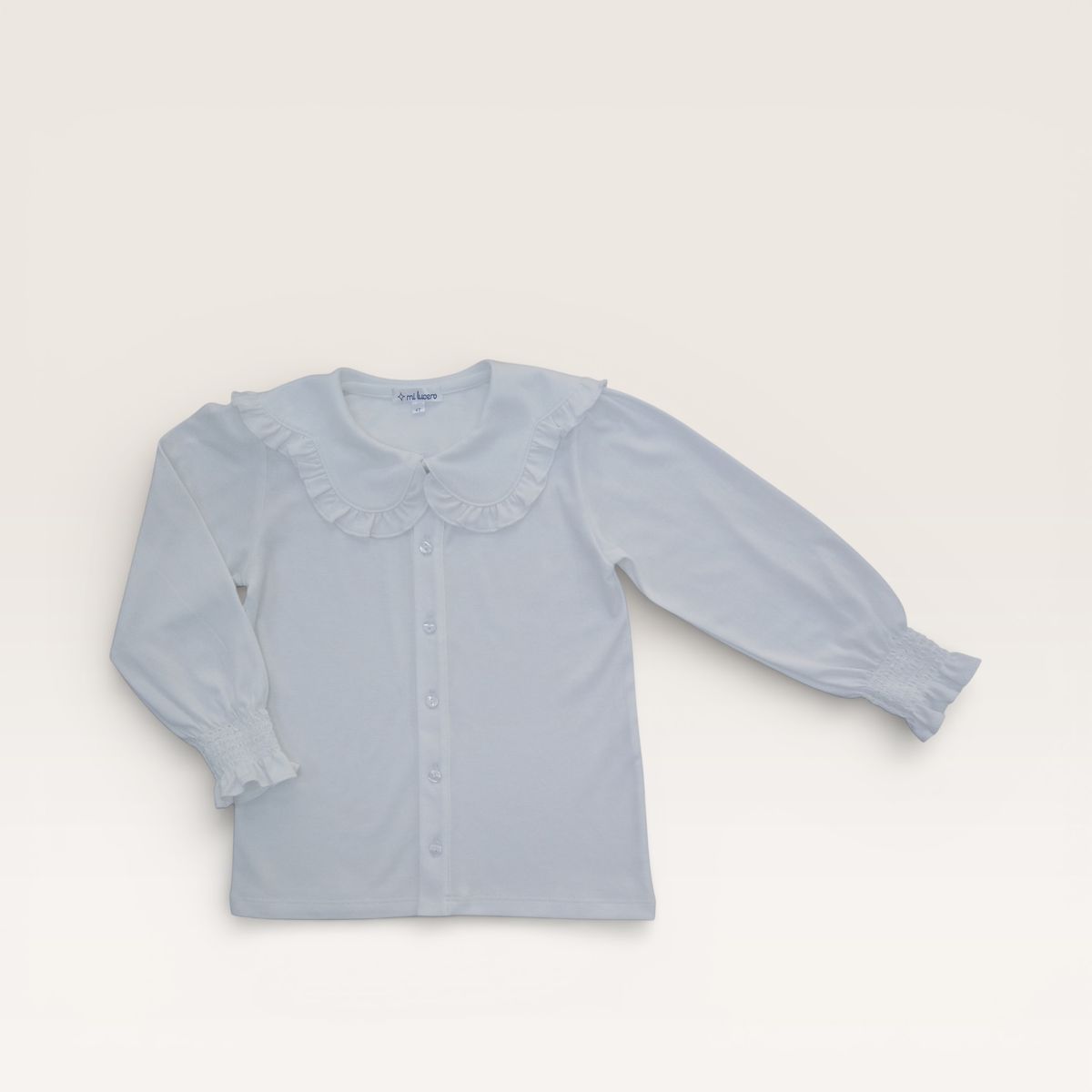 Scalloped Collar Pima Cotton Blouse- White