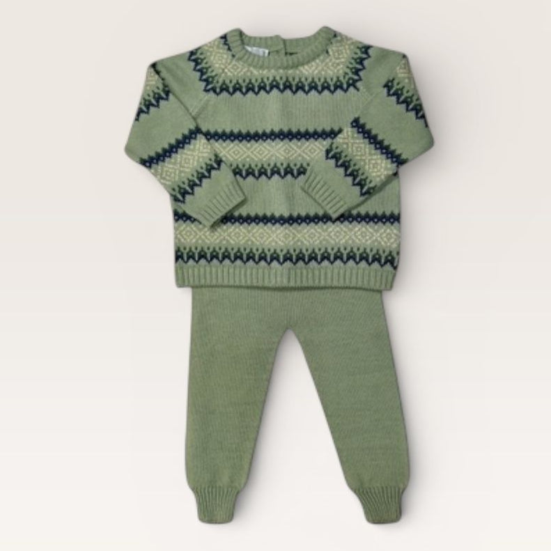 Knit Jogger Set Fair Isle Sage and Navy