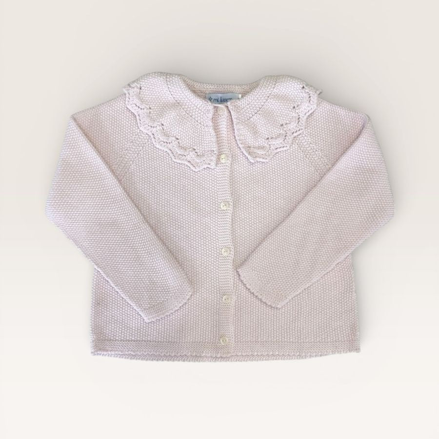 Popcorn Cardigan with Ruffle Collar- Pink