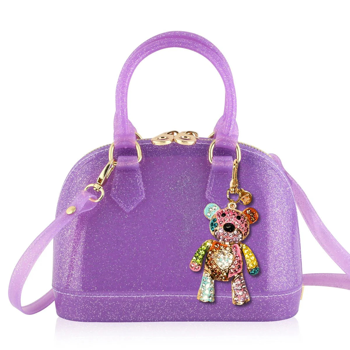 Cate Purple Sparkle Teddy Charm Purse