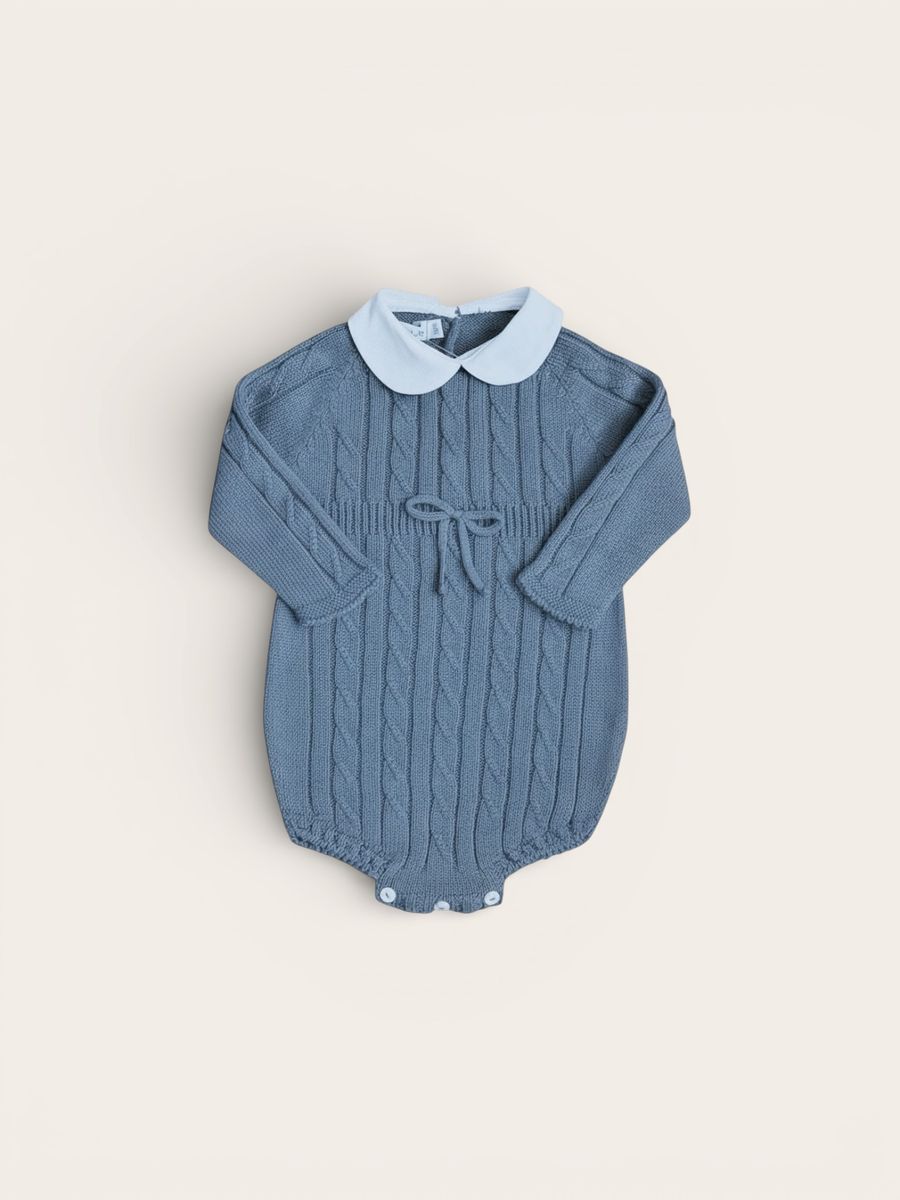 Cable Knit Collared Bubble- Chambray