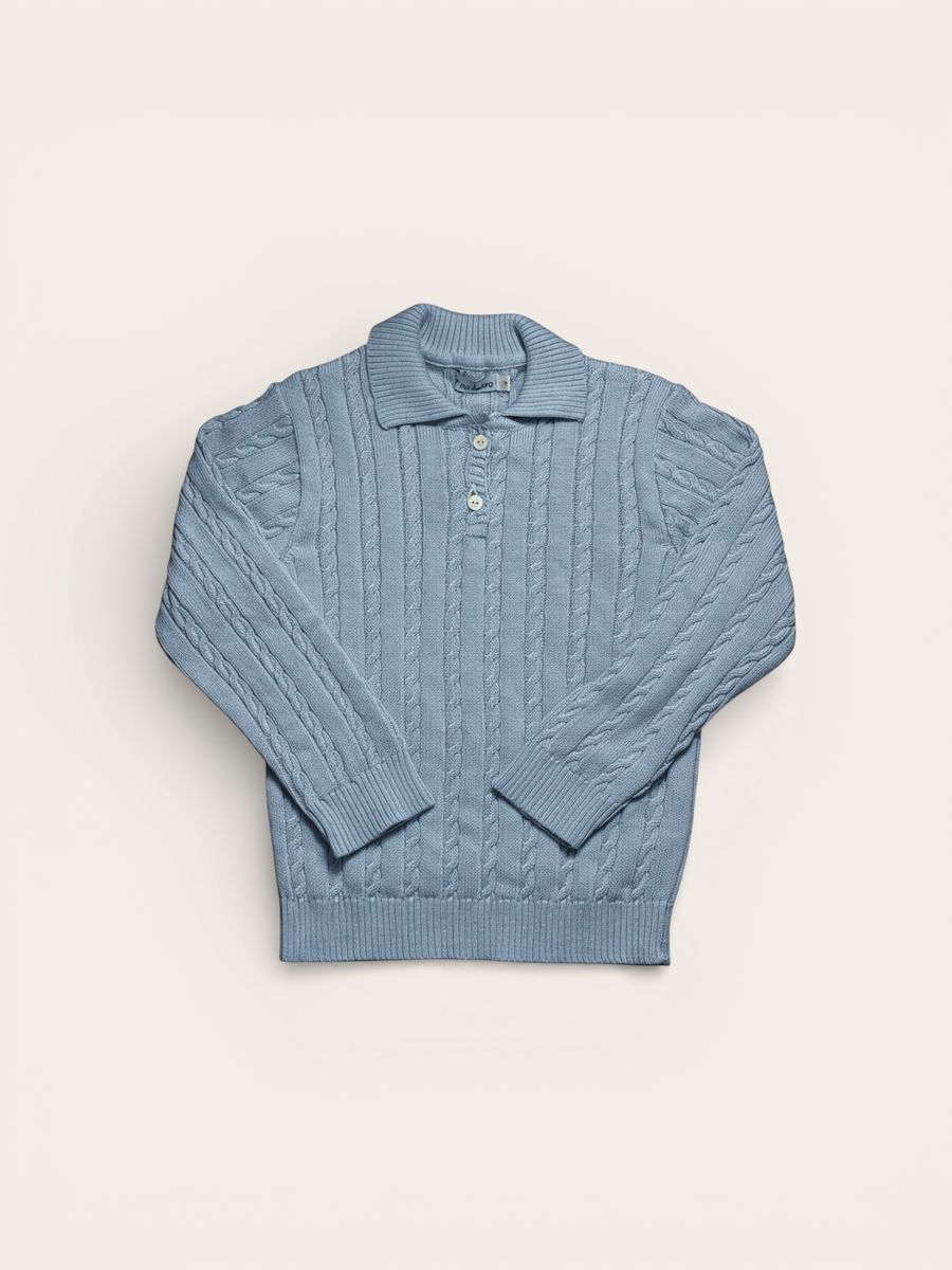 Cable Knit Polo- Chambray