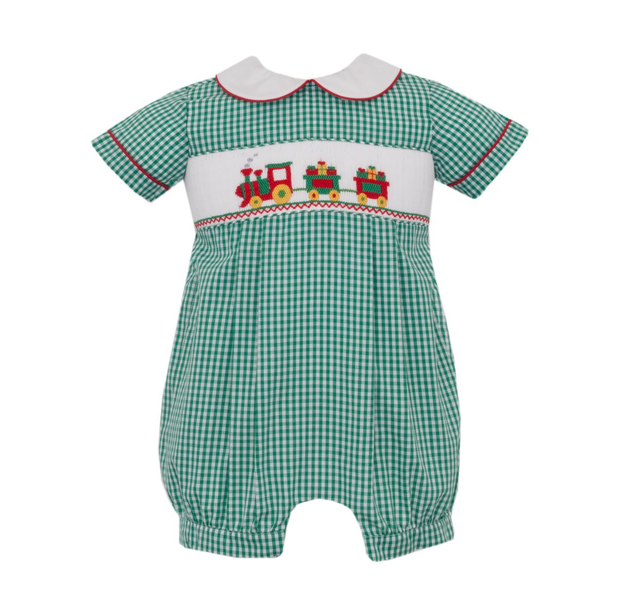 Green Gingham Romper- Train