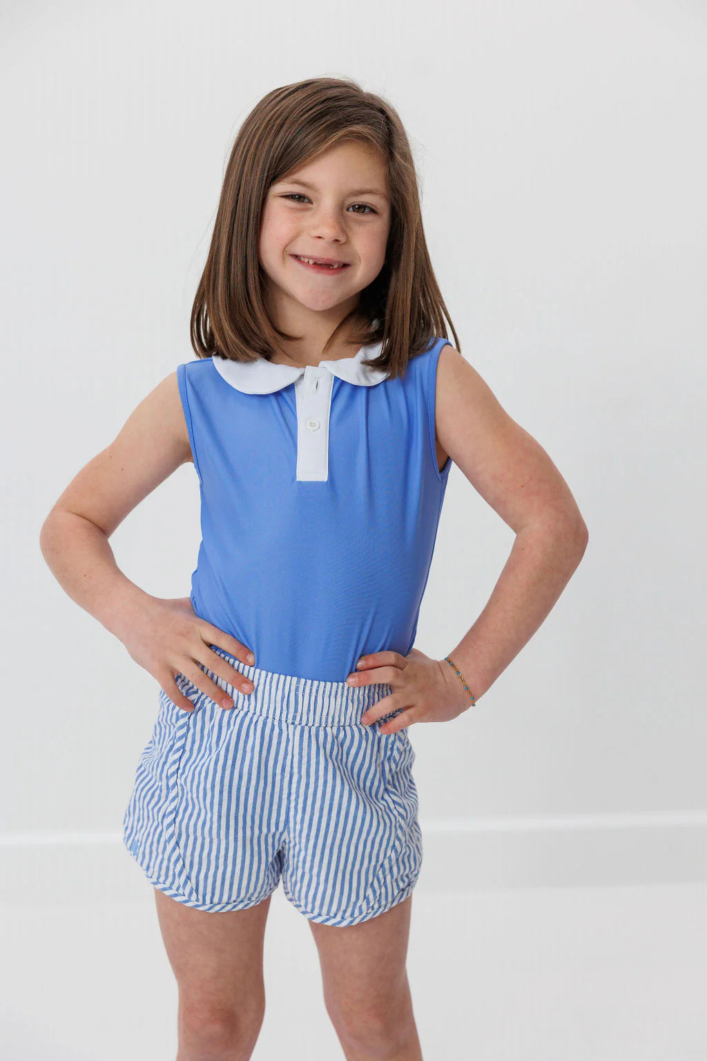 Blue Seersucker Stripe Super Short