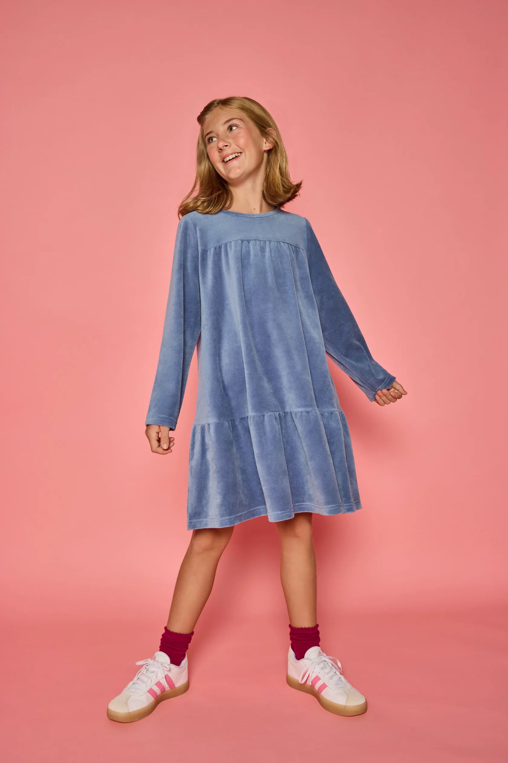 Lisle Dress - Dusty Blue Velour