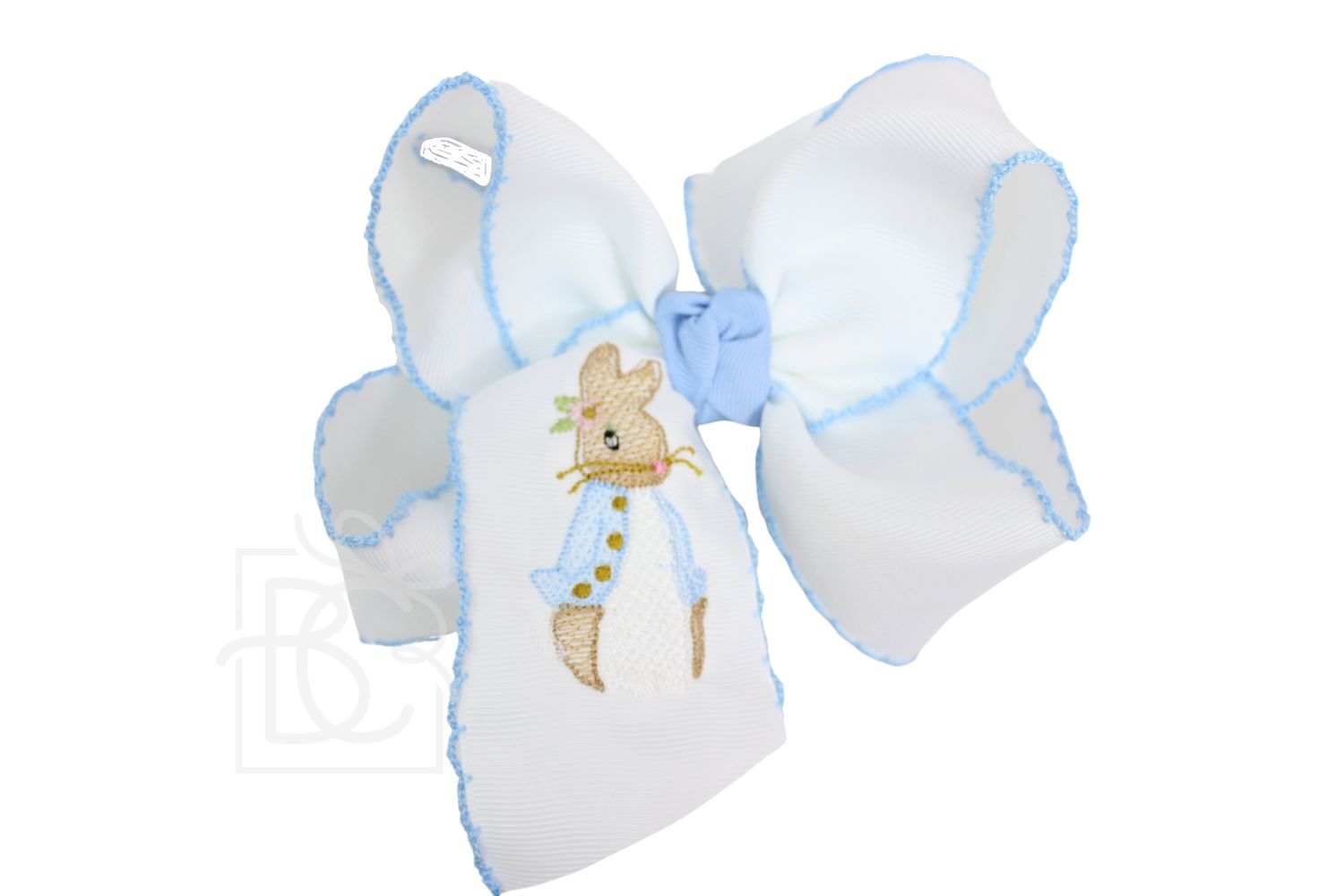Petunia Rabbit Embroidered Crochet Edge Grosgrain Bow