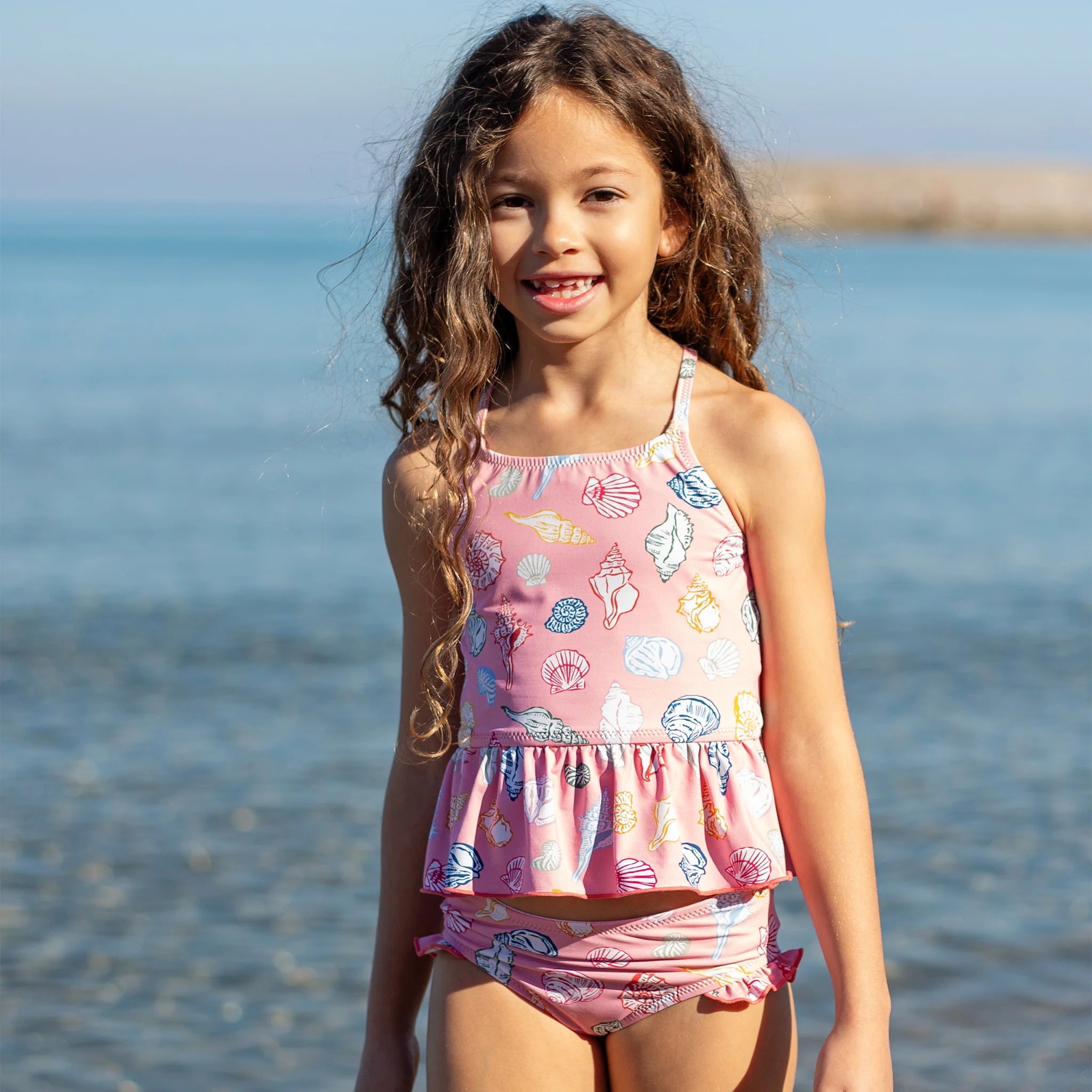 girls palmer tankini- pink seashells