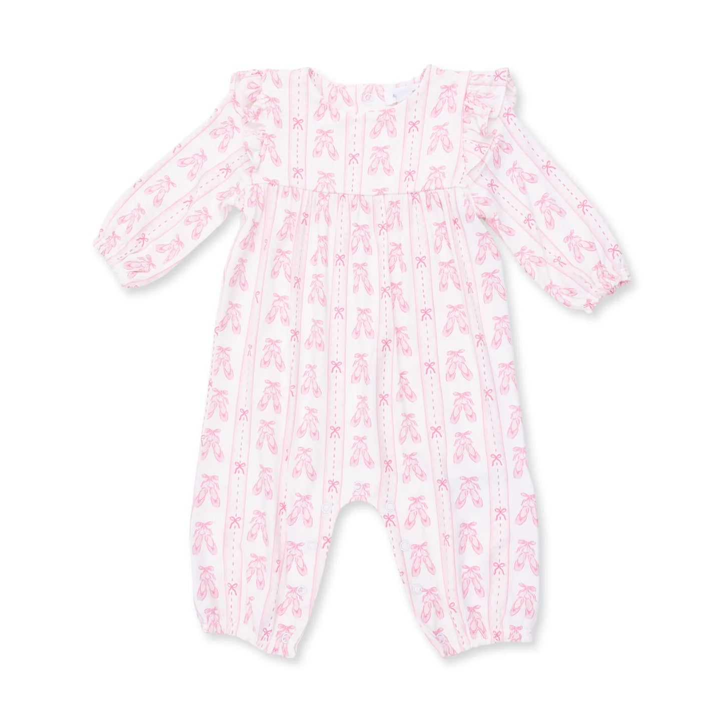 Ruffle Sleeve Snap Romper- Ballet Shoes Ribbon Stripe