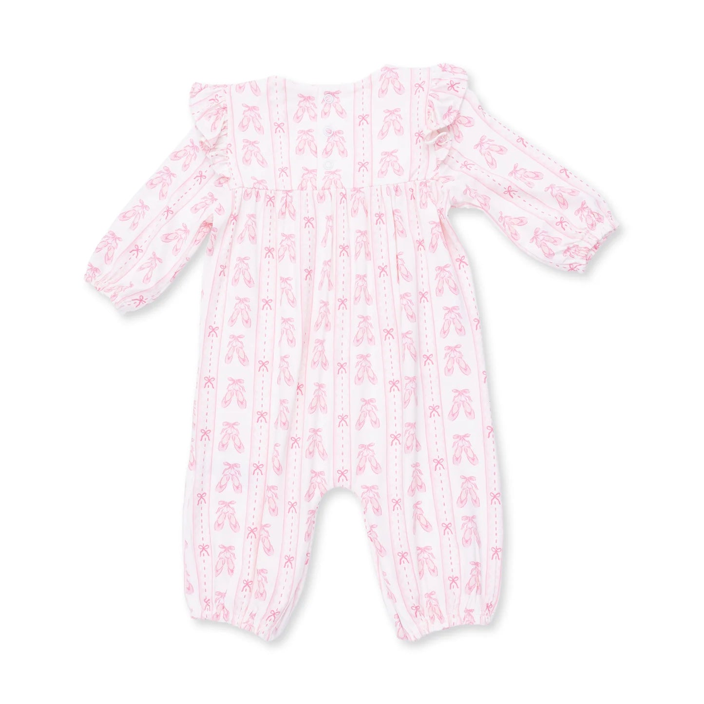 Ruffle Sleeve Snap Romper- Ballet Shoes Ribbon Stripe