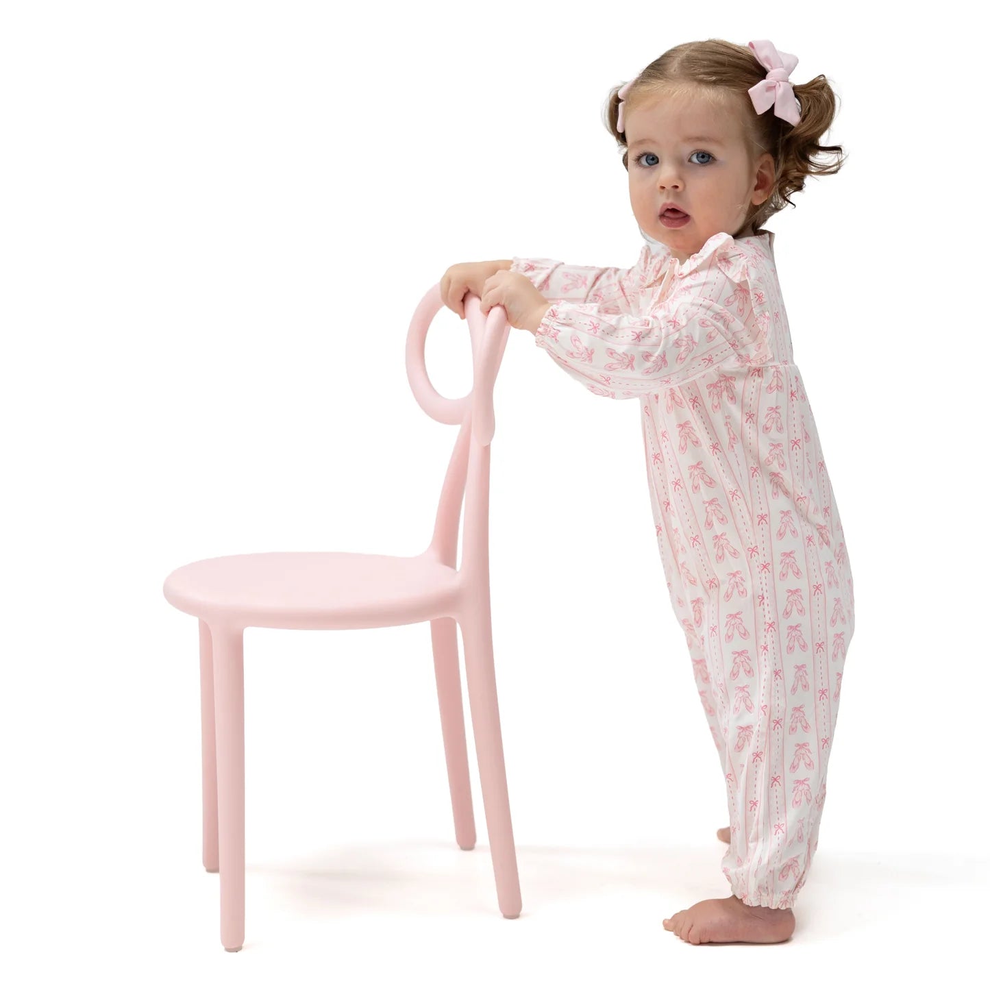 Ruffle Sleeve Snap Romper- Ballet Shoes Ribbon Stripe