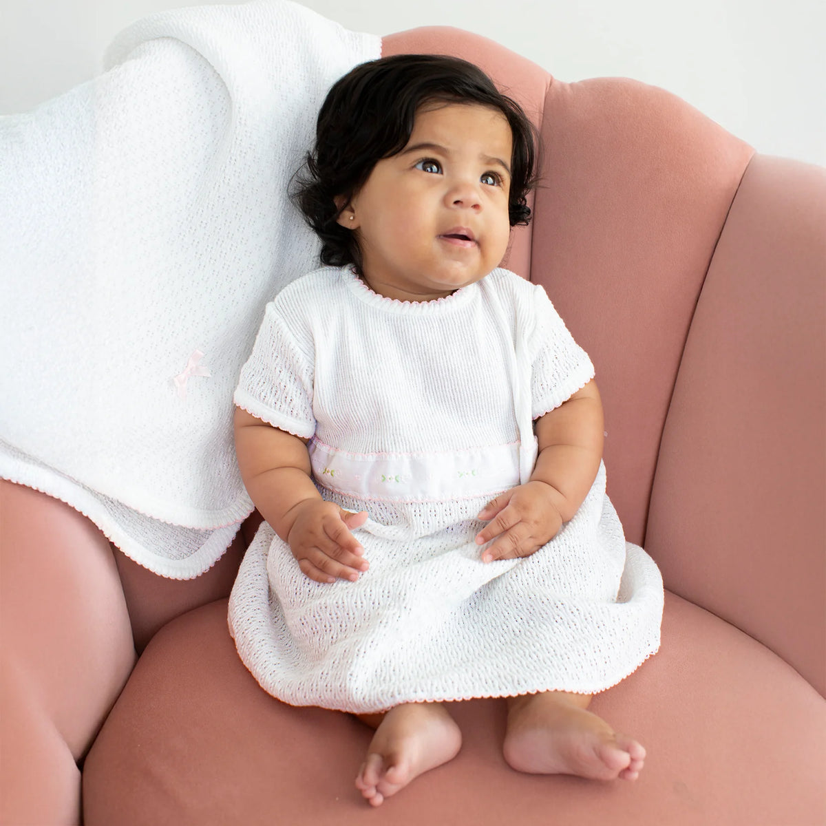 PatyKnit™ Dress- Swiss Trim Satin Bows