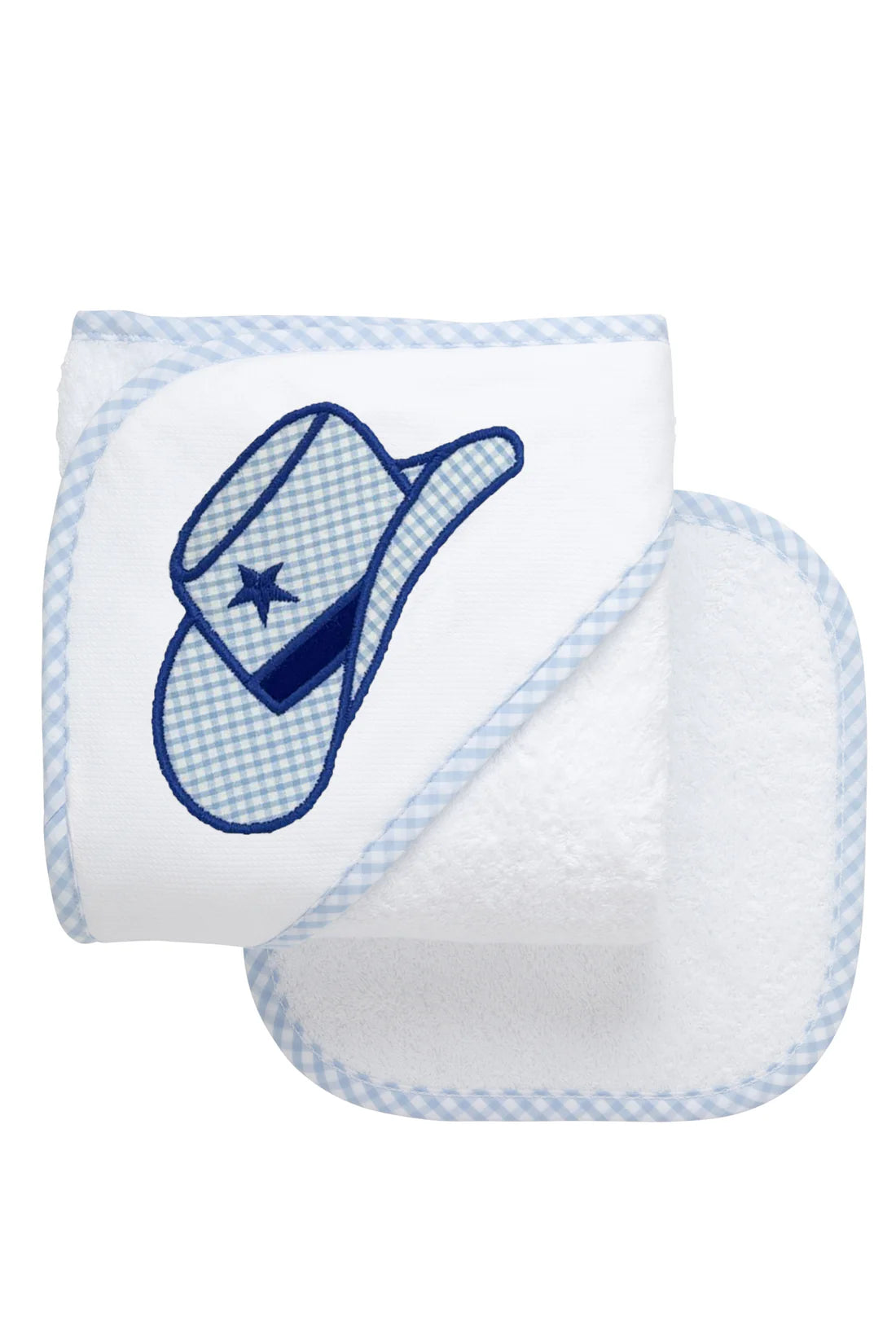 Cowboy Hat Baby Hooded Towel & Washcloth Set- Blue