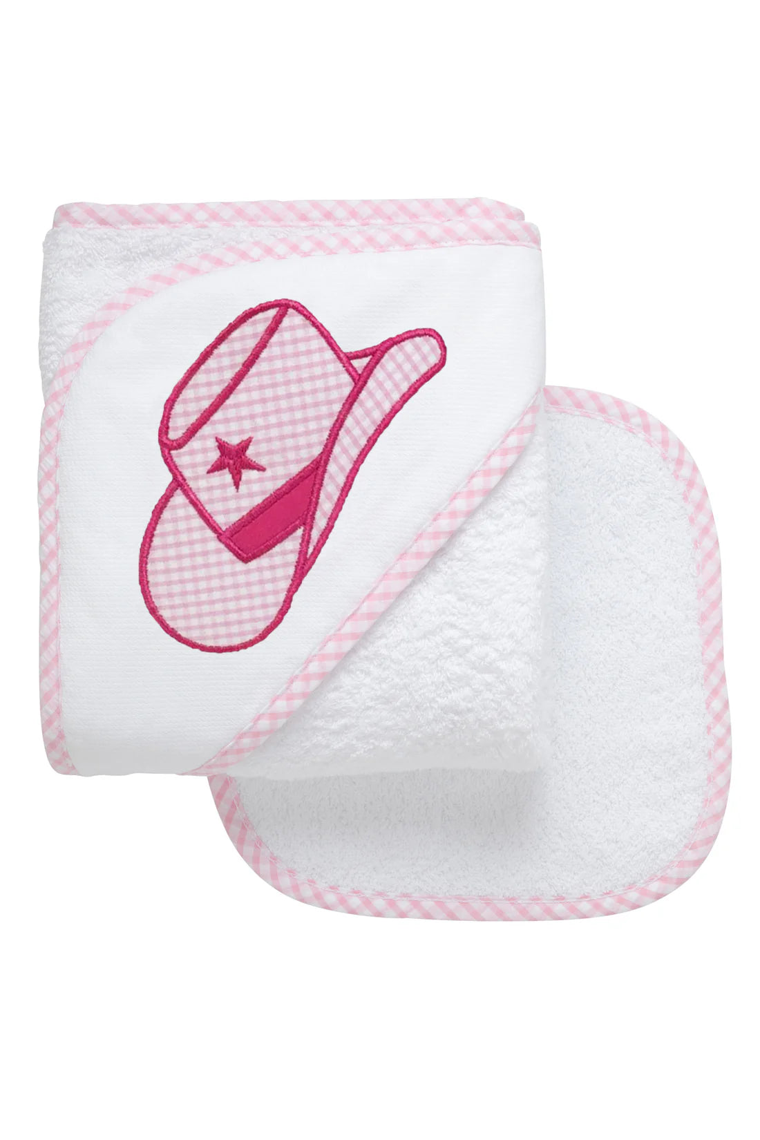 Cowgirl Hat Baby Hooded Towel & Washcloth Set- Pink